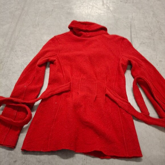 Cabi Red Shawl Collar Open Front Belted Knit Cardigan Merino Wool Sweater SM - Picture 2 of 12